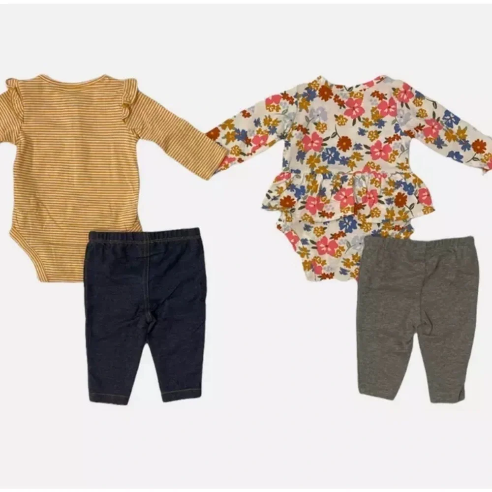 Kids Carter 4 piece set 3 M 12 M Flowers Stripes Shirt